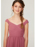 Off Shoulder Rosewood Pleated Chiffon Sweet Junior Bridesmaid Dress